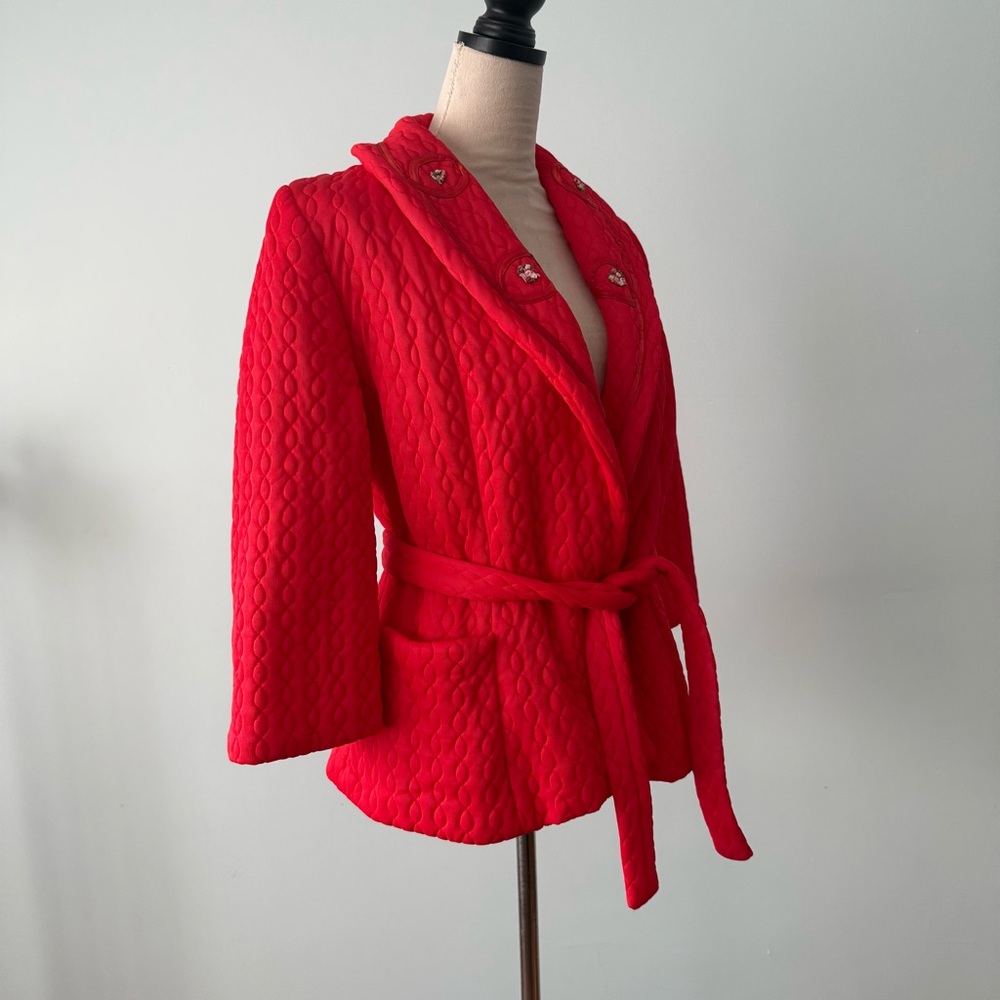 Vintage Rhapsody by Glazier Quilted Bed Jacket w/ Belt 💋✨ - Picture 5 of 14